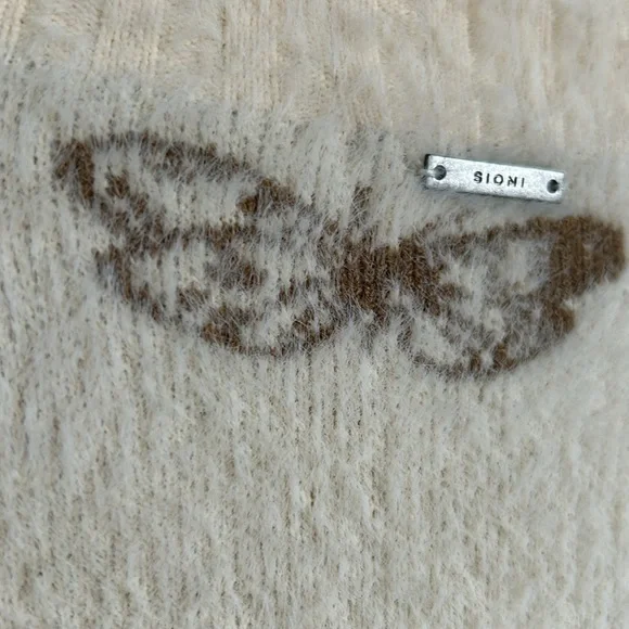 Sioni Butterfly Print Cream & Brown Mock Neck Sweater New With Tag Extra Large - Picture 8 of 16